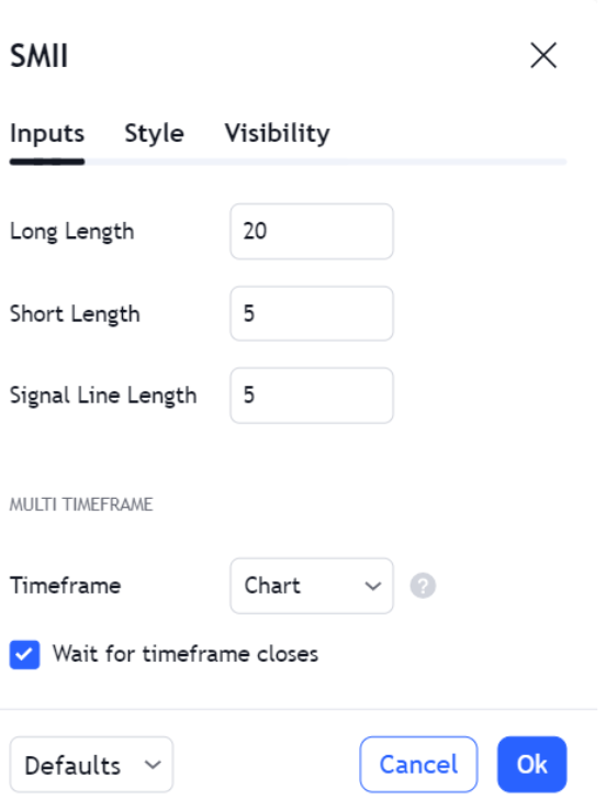 SMI Ergodic Indicator Settings