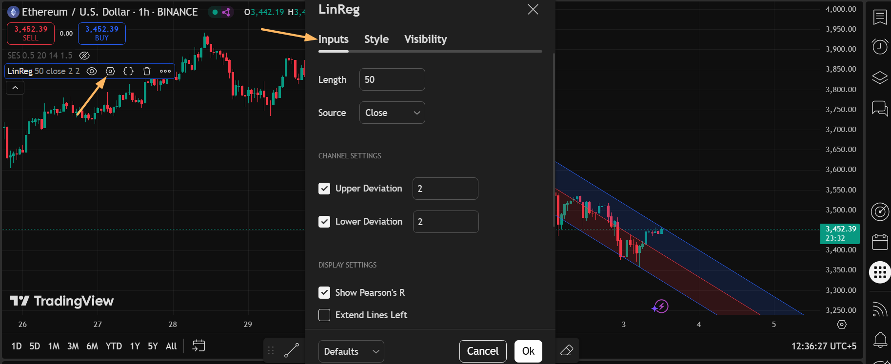 Adjust Settings of Linear Regression Channel