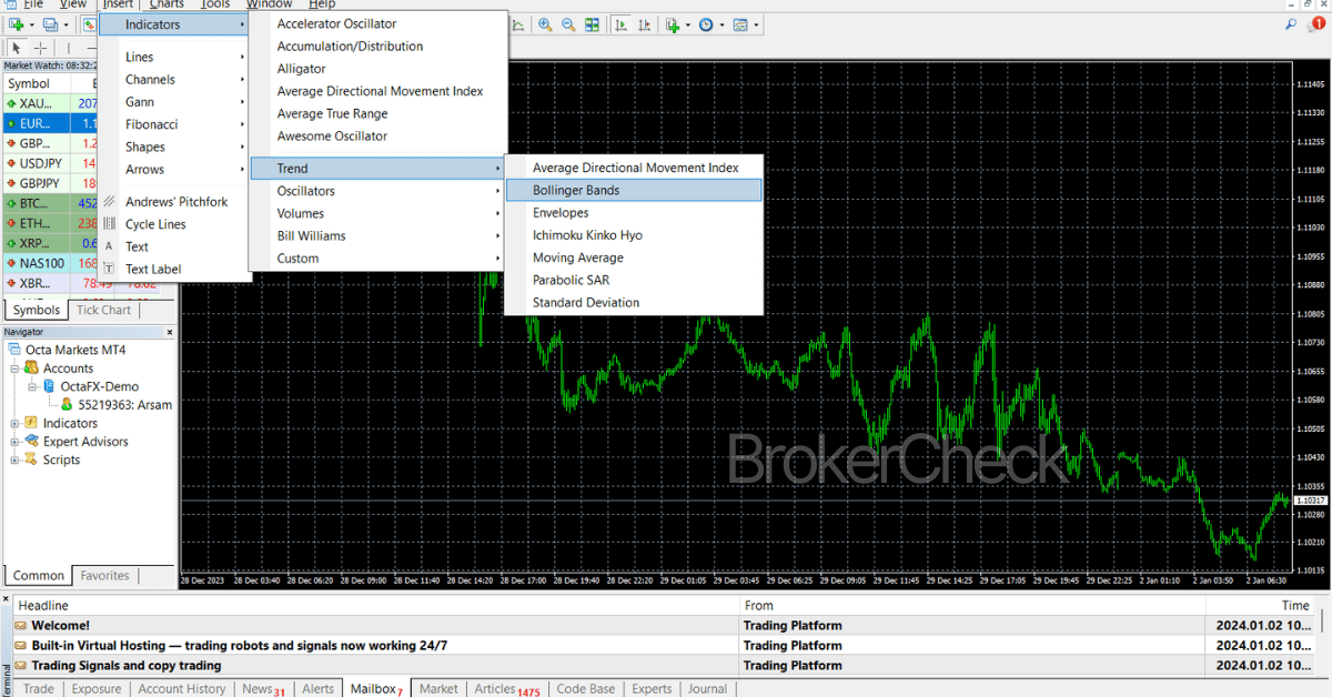 How to setup Bollinger Bands in MT4