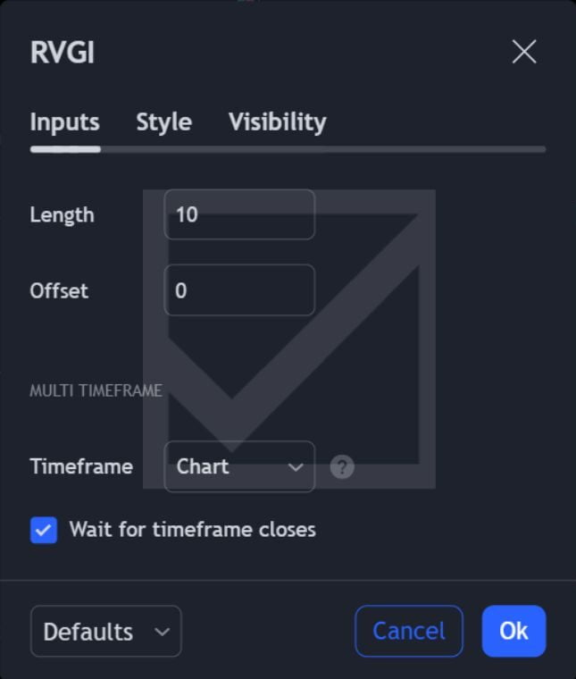 Relative Vigor Index (RVI) Setup