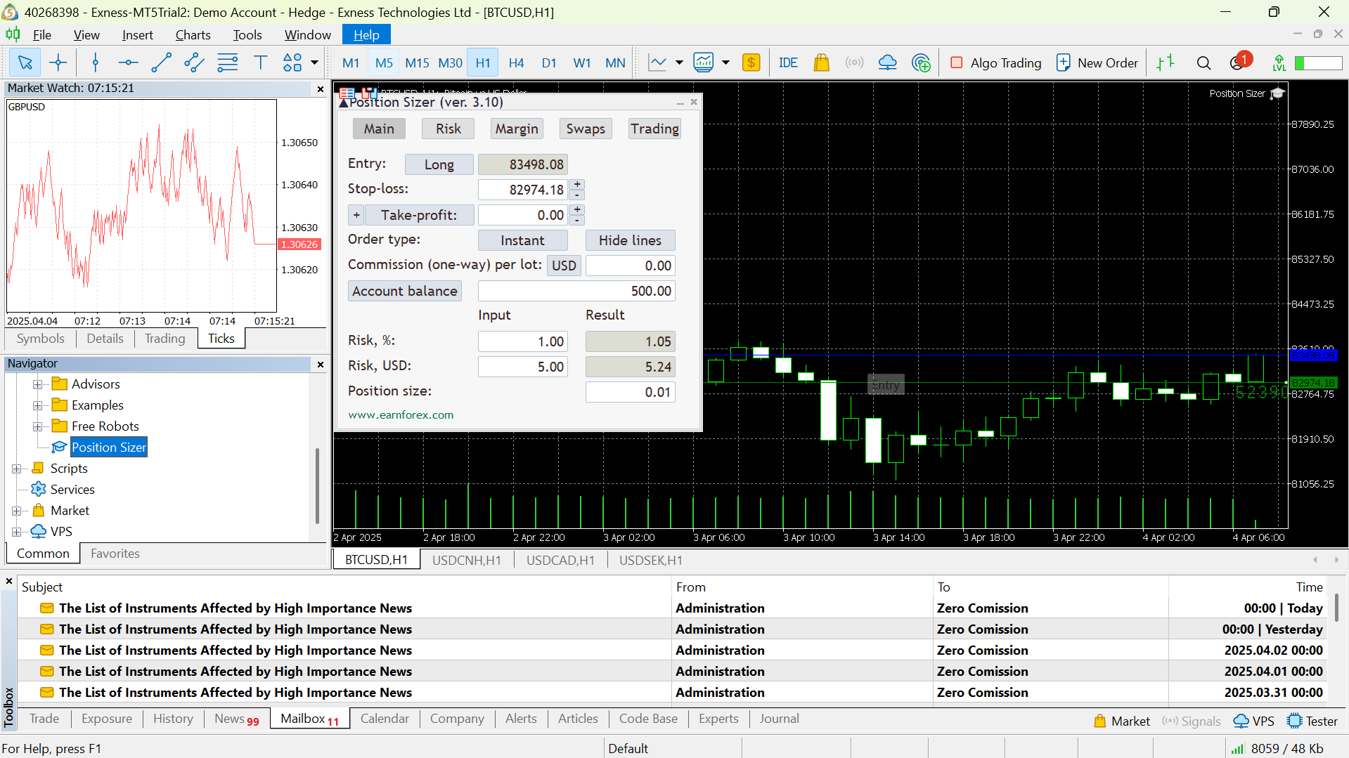 MetaTrader 5 Position Sizer