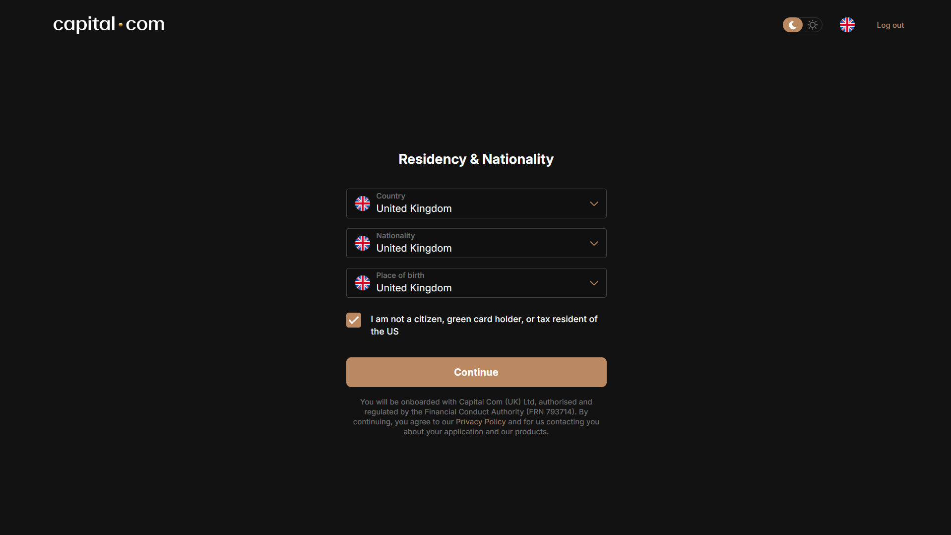 Select Nationality On Capital.com