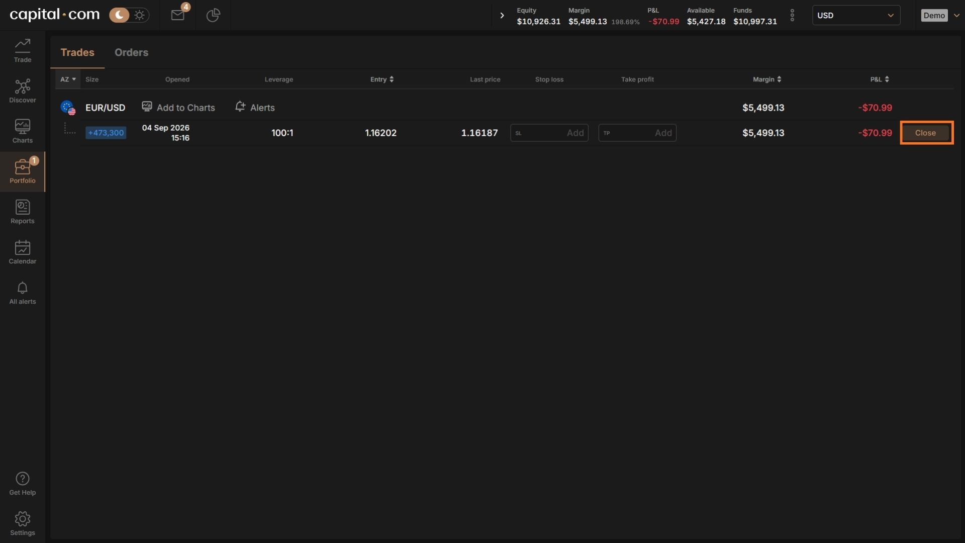 Closing a position